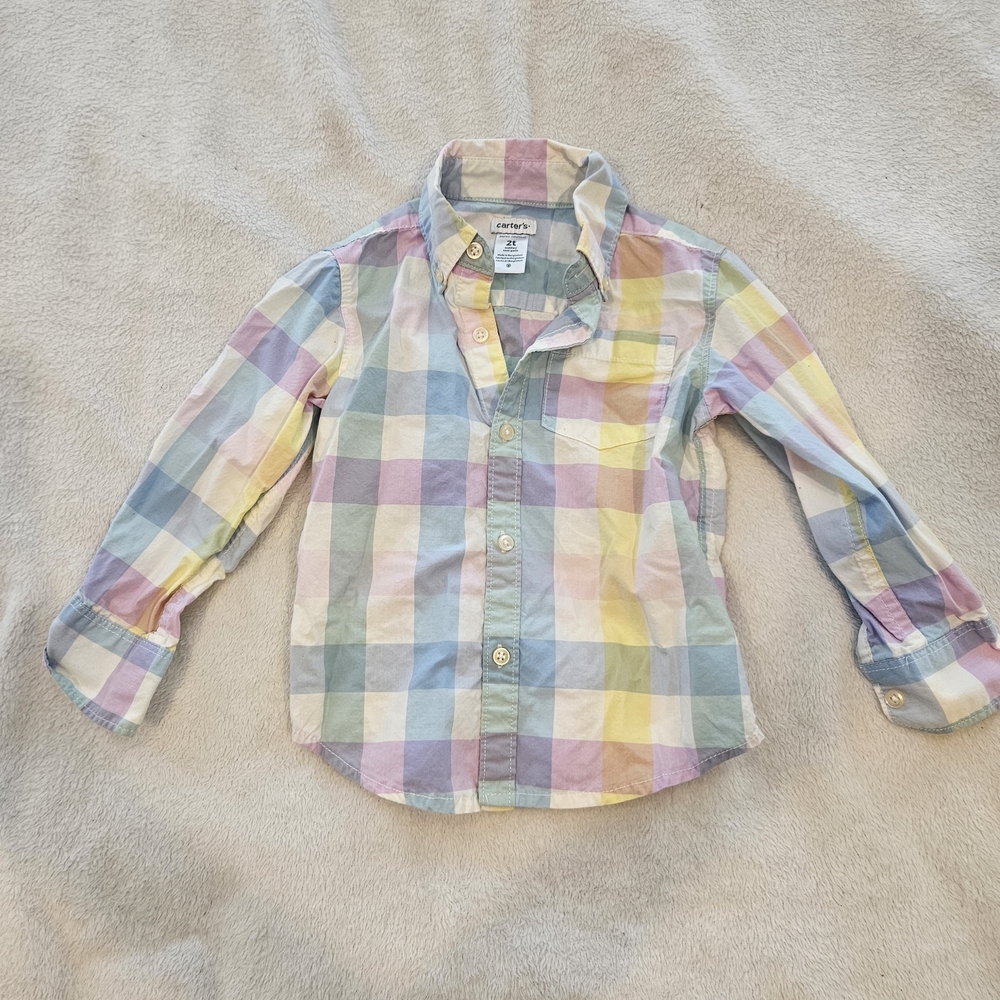 Pastel Plaid Button-Up Shirt - Multi Pastel Colors 2t